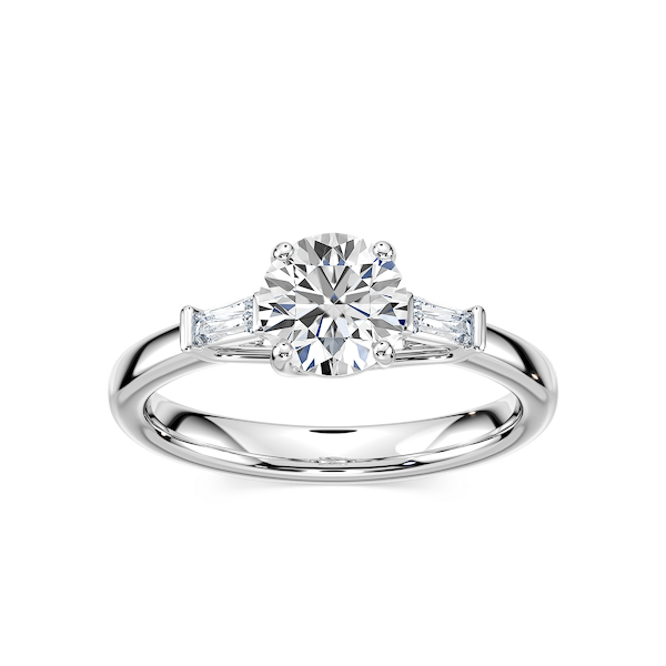 Carma Lab Grown Diamond Tapered Baguette Sides Three Stone Engagement Ring