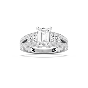 Cassie 3 ¹⁄₆ ctw Emerald Lab Grown Diamond Royal Split Shank Side Stone Engagement Ring
