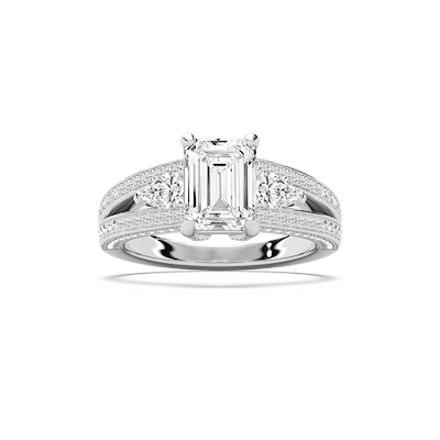 Cassie 3 ¹⁄₆ ctw Emerald Lab Grown Diamond Royal Split Shank Side Stone Engagement Ring