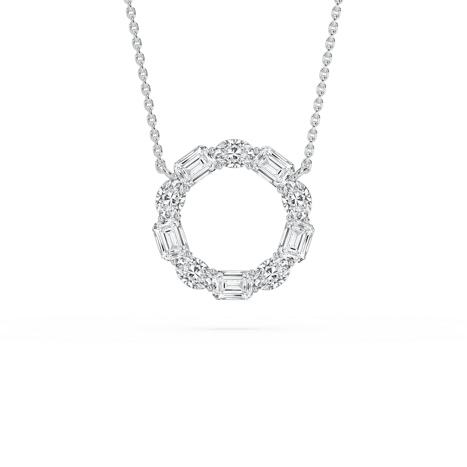 3 ctw Oval and Emerald Lab Grown Diamond Celestial Circle Pendant  - 18 Inches