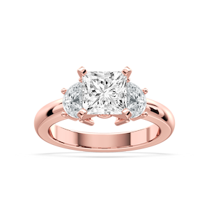 Naomi Princess Lab Grown Diamond and Half Moon Three Stone Engagement Ring