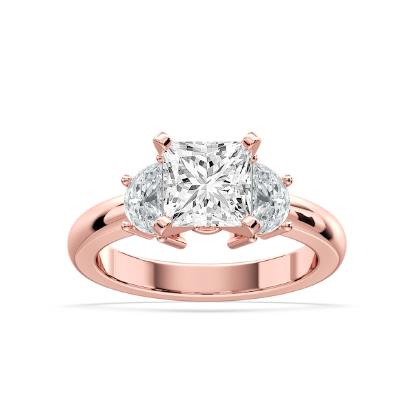 Naomi Princess Lab Grown Diamond and Half Moon Three Stone Engagement Ring