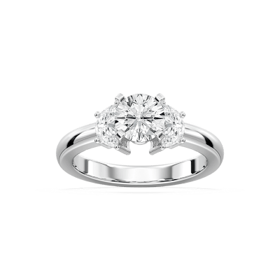 Naomi Round Lab Grown Diamond and Half Moon Three Stone Engagement Ring