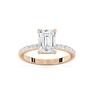 Celine 2 ¹⁄₂ ctw Emerald Lab Grown Diamond French Pave Side Stone Engagement Ring