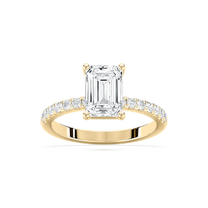 Celine 2 ¹⁄₂ ctw Emerald Lab Grown Diamond French Pave Side Stone Engagement Ring