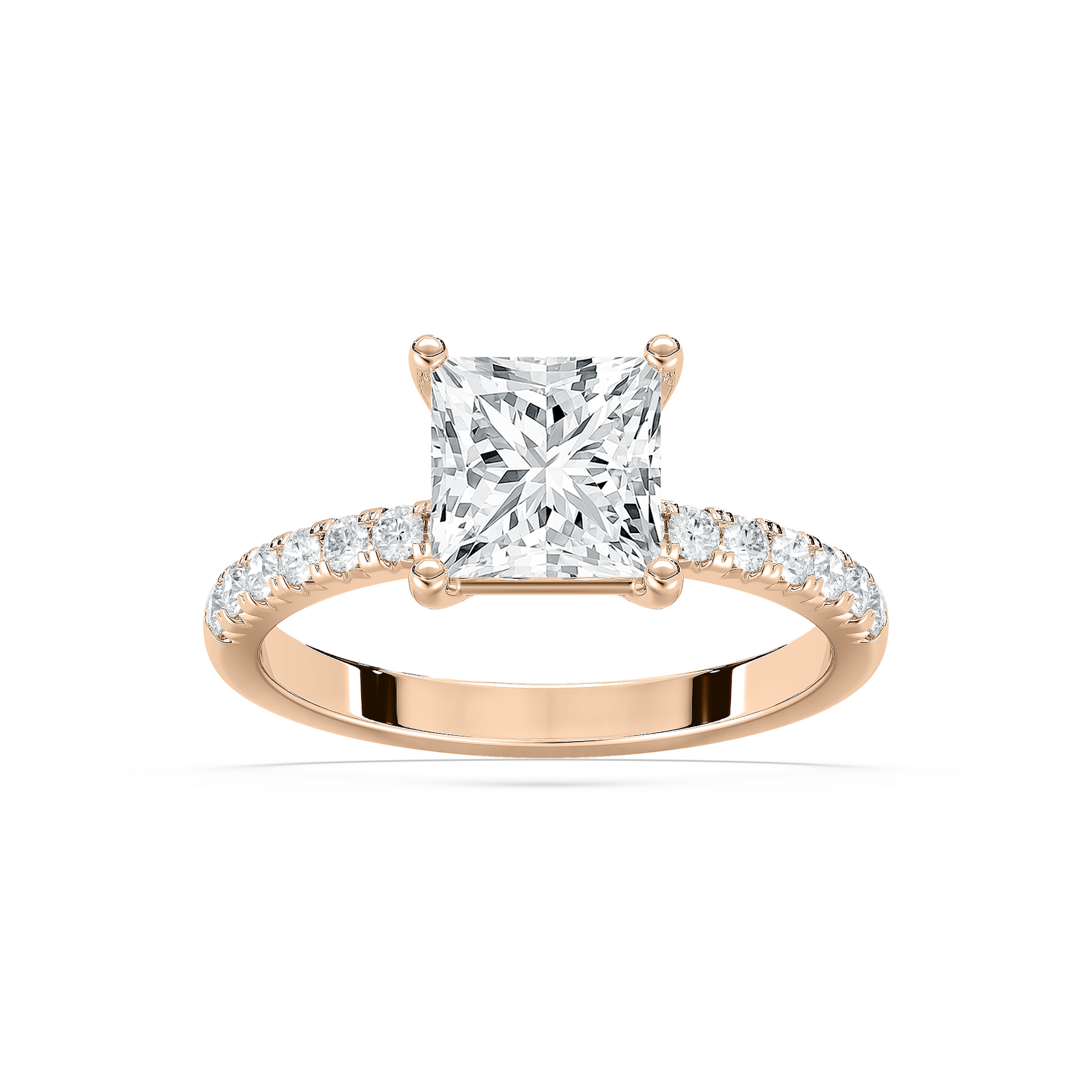 Celine 2 ⅓ ctw Princess Lab Grown Diamond French Pave Side Stone Engagement Ring