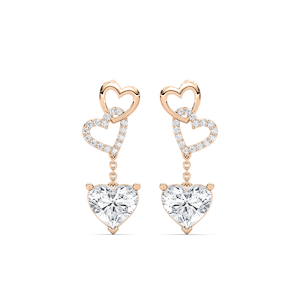 2 ctw Heart and Round Lab Grown Diamond Chain Dangle  Earrings