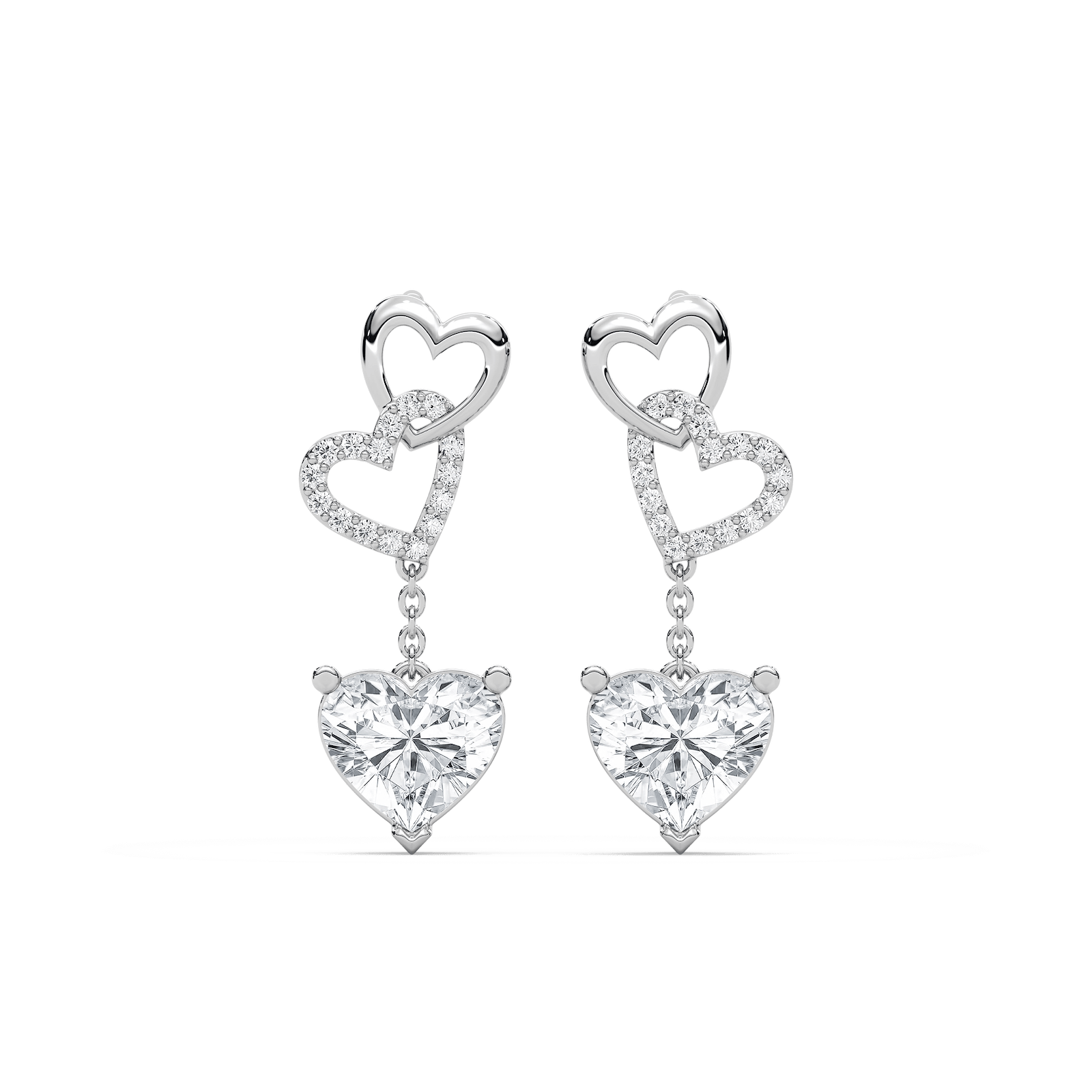 Chain Heart Dangle Earrings in 14K Rose Gold