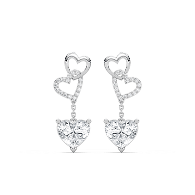 2 ctw Heart and Round Lab Grown Diamond Chain Dangle  Earrings