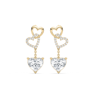 2 ctw Heart and Round Lab Grown Diamond Chain Dangle  Earrings