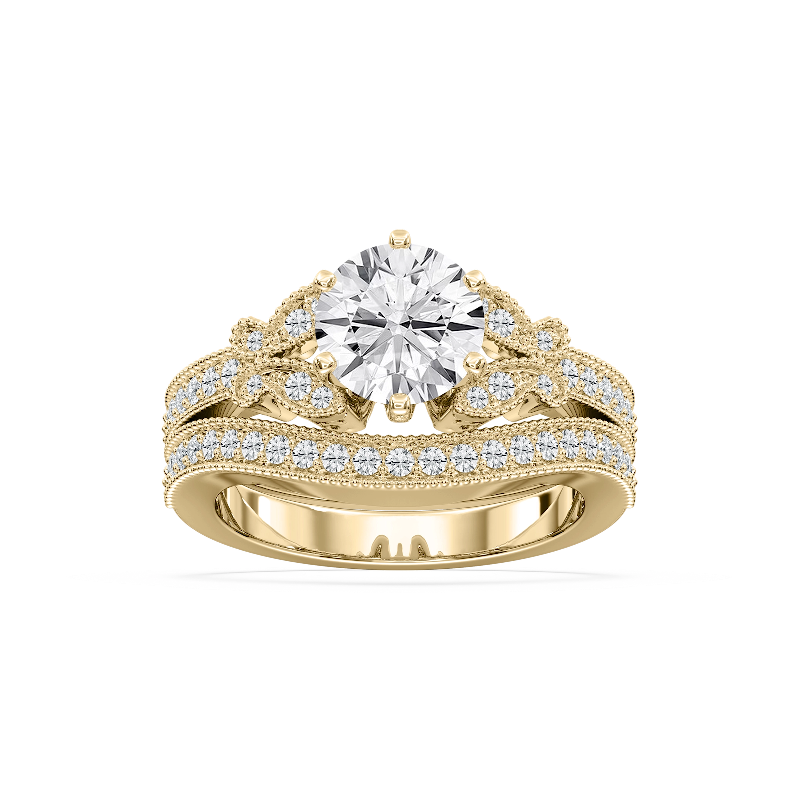 Violette Lab Grown Diamond Milgrain Butterfly and Channel Wedding Set