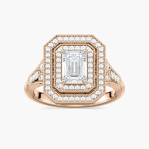 Genevieve Emerald Lab Grown Diamond Vintage Frame Double Halo Engagement Ring