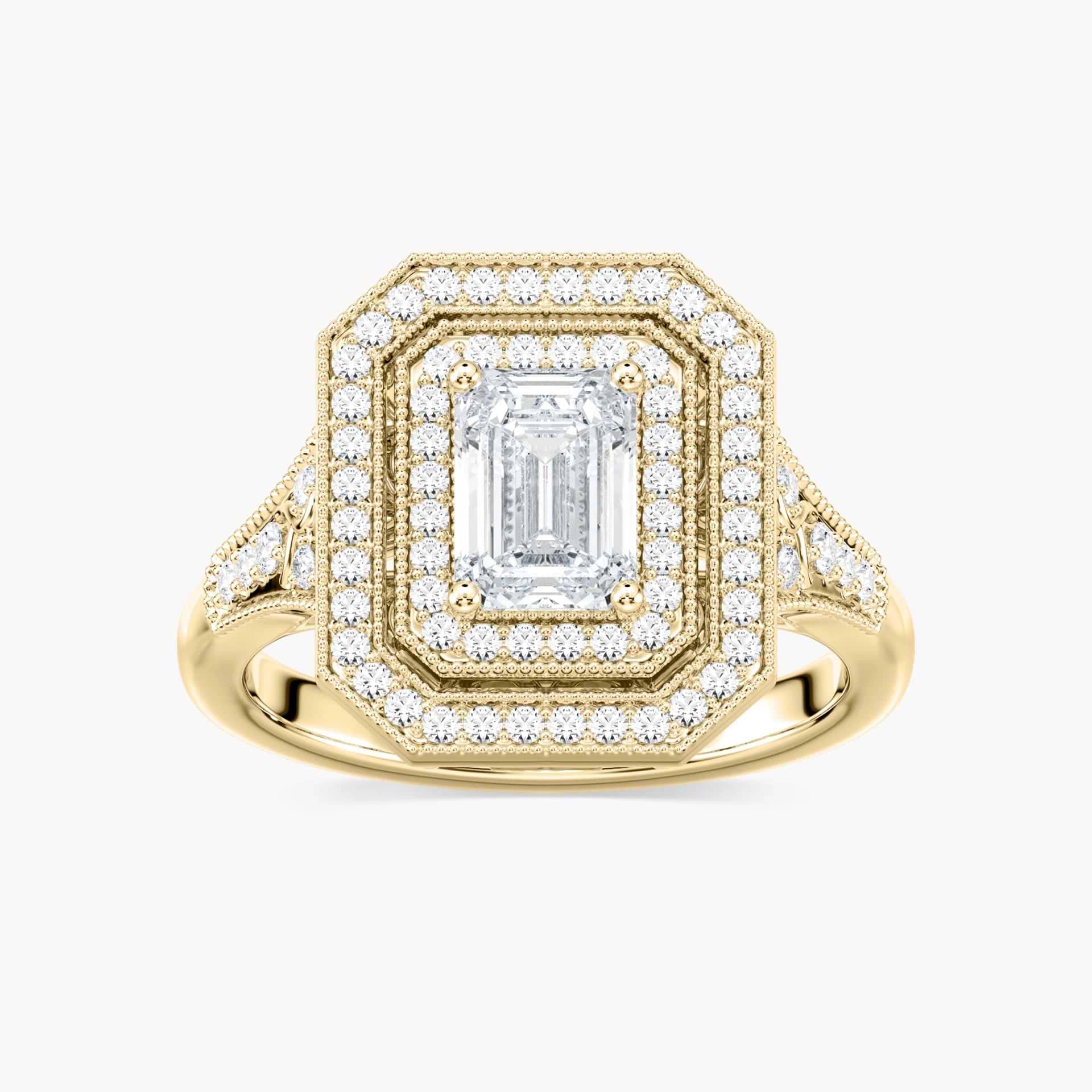 Genevieve Emerald Lab Grown Diamond Vintage Frame Double Halo Engagement Ring