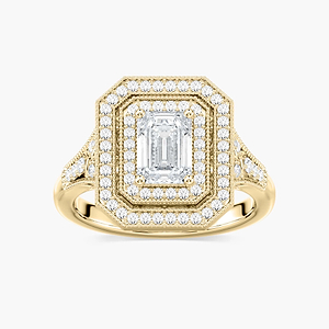 Genevieve Emerald Lab Grown Diamond Vintage Frame Double Halo Engagement Ring