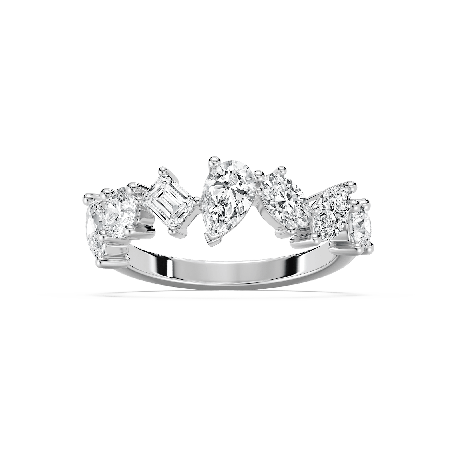 Shown in 14K Yellow Gold|fancy shape mixed lab grown diamond band in 14k yellow gold recycled metal