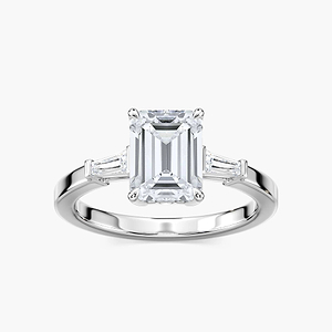 Stella Emerald Lab Grown Diamond Baguette Sides Three Stone Engagement Ring