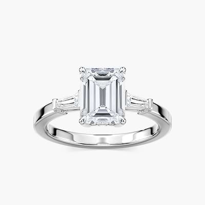 Stella Emerald Lab Grown Diamond Baguette Sides Three Stone Engagement Ring