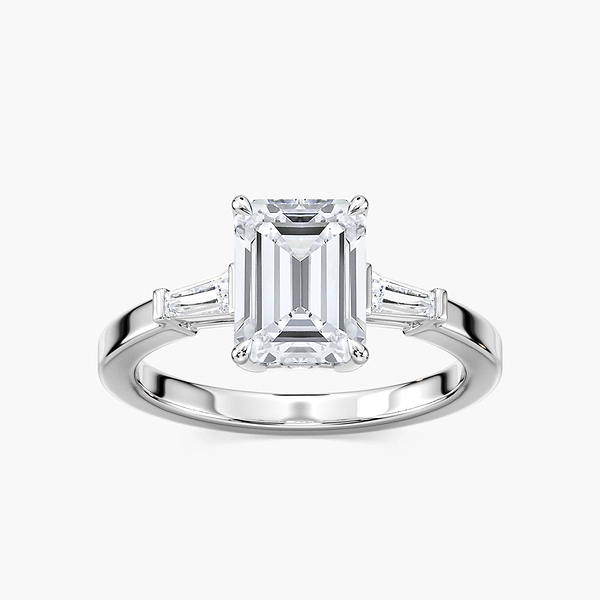 Stella Emerald Lab Grown Diamond Baguette Sides Three Stone Engagement Ring