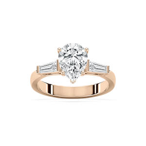 Abigail Pear Lab Grown Diamond and Tapered Baguette Three Stone Engagement Ring