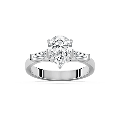 Abigail Pear Lab Grown Diamond and Tapered Baguette Three Stone Engagement Ring