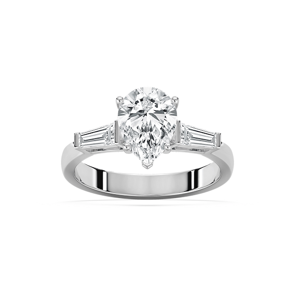 Abigail Pear Lab Grown Diamond and Tapered Baguette Three Stone Engagement Ring