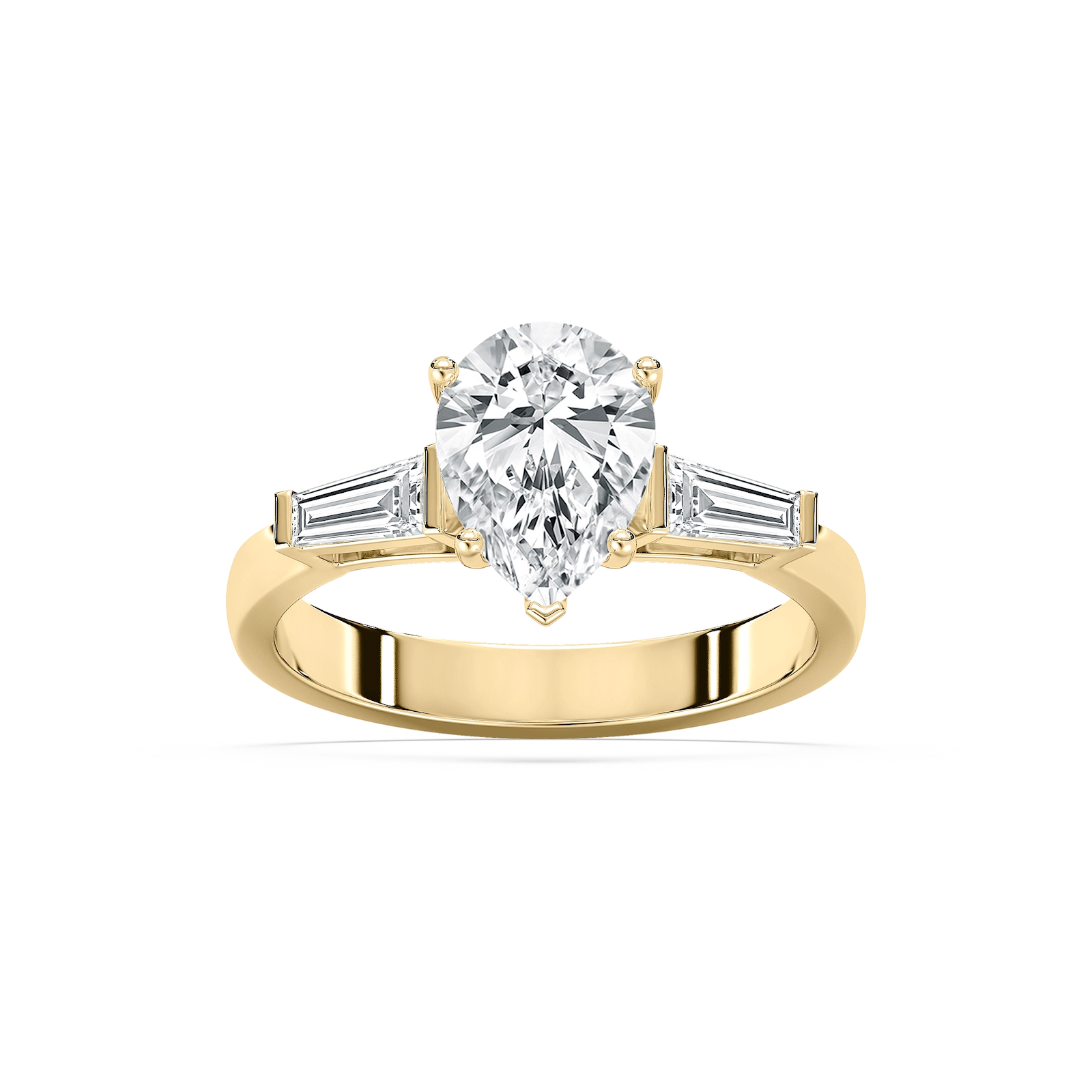 Abigail Pear Lab Grown Diamond and Tapered Baguette Three Stone Engagement Ring