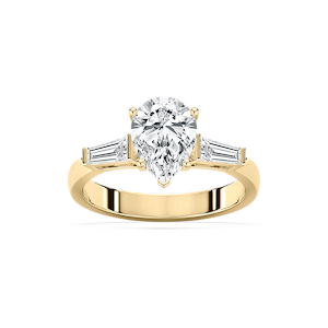 Abigail Pear Lab Grown Diamond and Tapered Baguette Three Stone Engagement Ring