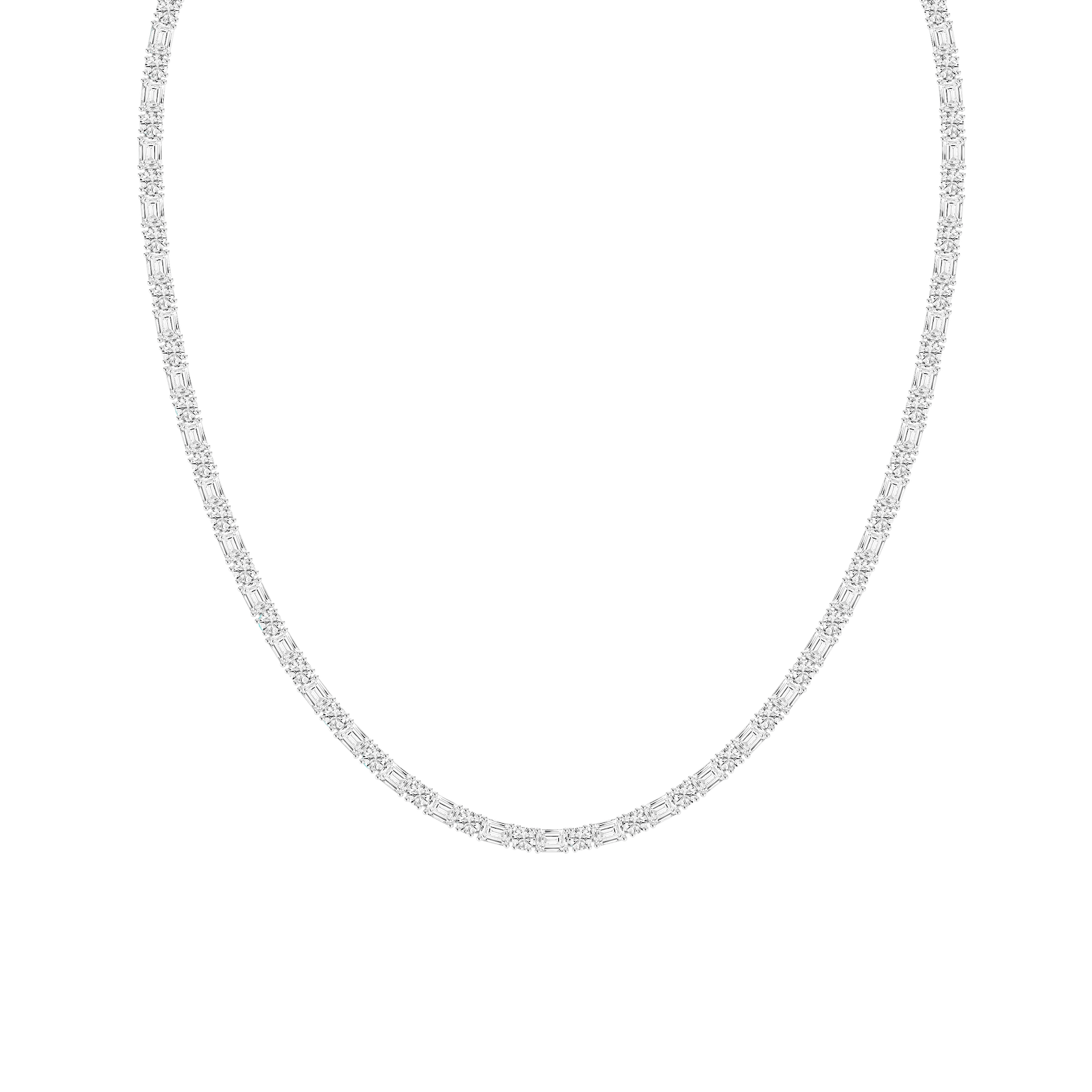 21 ctw Emerald and Round Lab Grown Diamond Classic Tennis Necklace - 18 Inches - Signature Collection