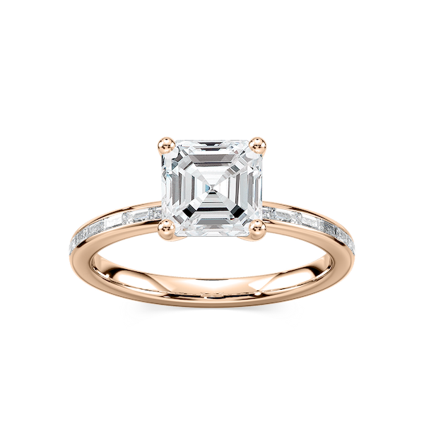 Clea Asscher Lab Grown Diamond Channel Set Baguette Side Stone Engagement Ring
