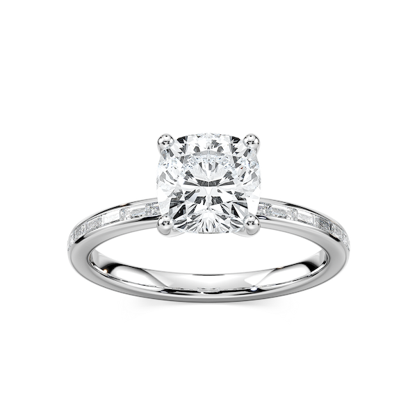 Clea Cushion Lab Grown Diamond Channel Set Baguette Side Stone Engagement Ring