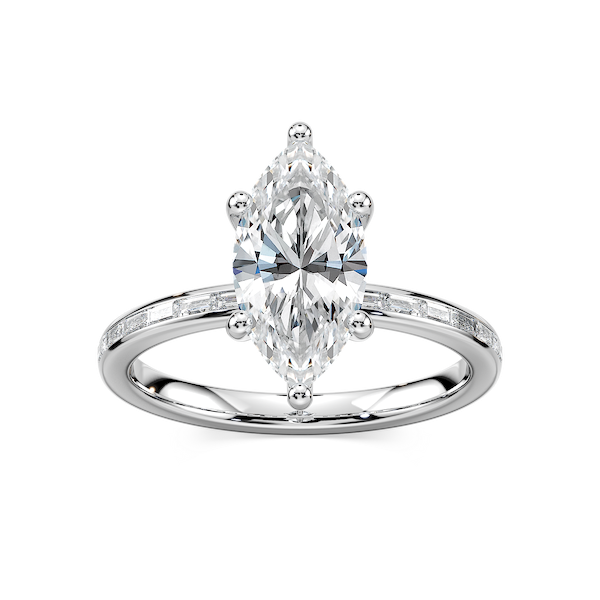 Clea Marquise Lab Grown Diamond Channel Set Baguette Side Stone Engagement Ring