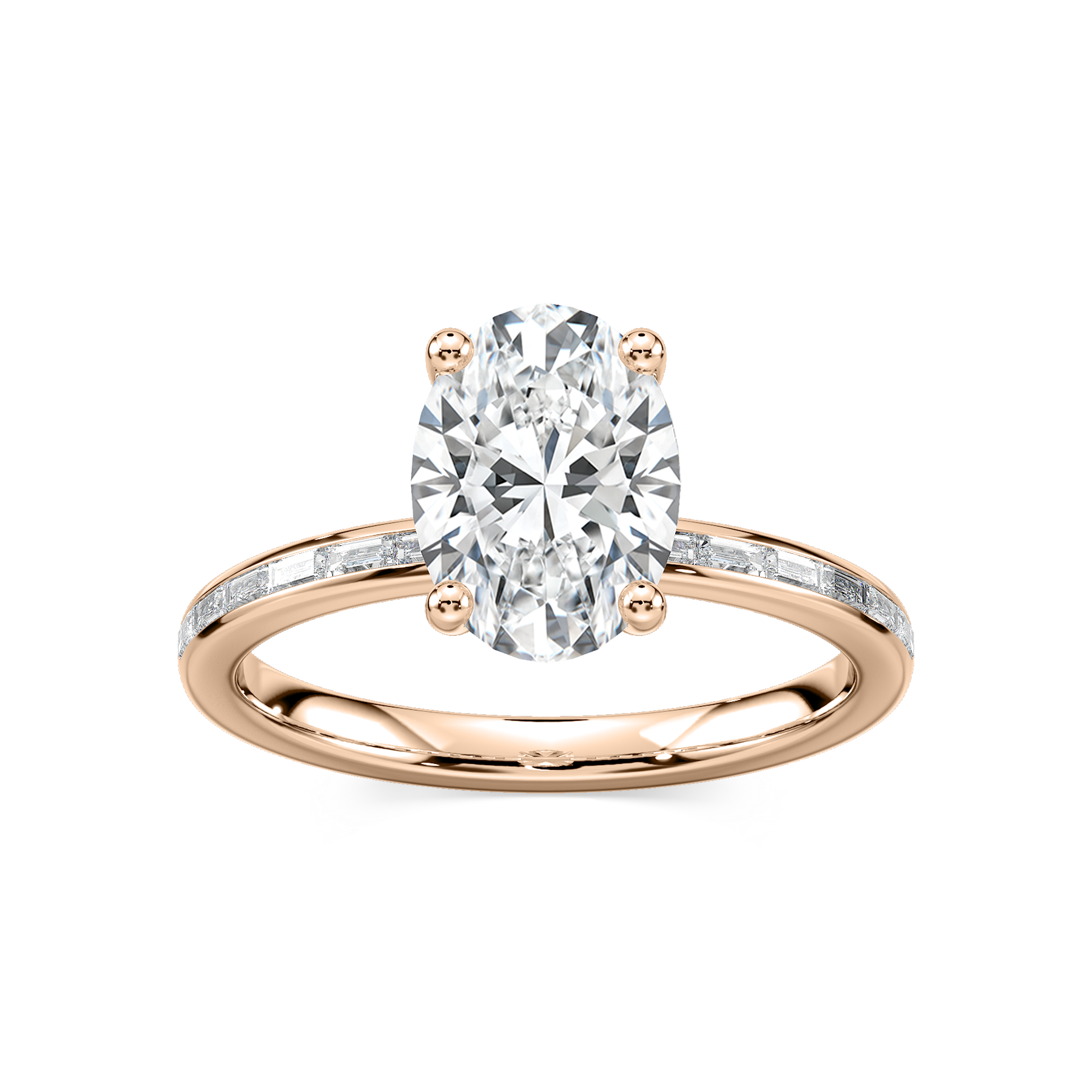 Clea Oval Lab Grown Diamond Channel Set Baguette Side Stone Engagement Ring
