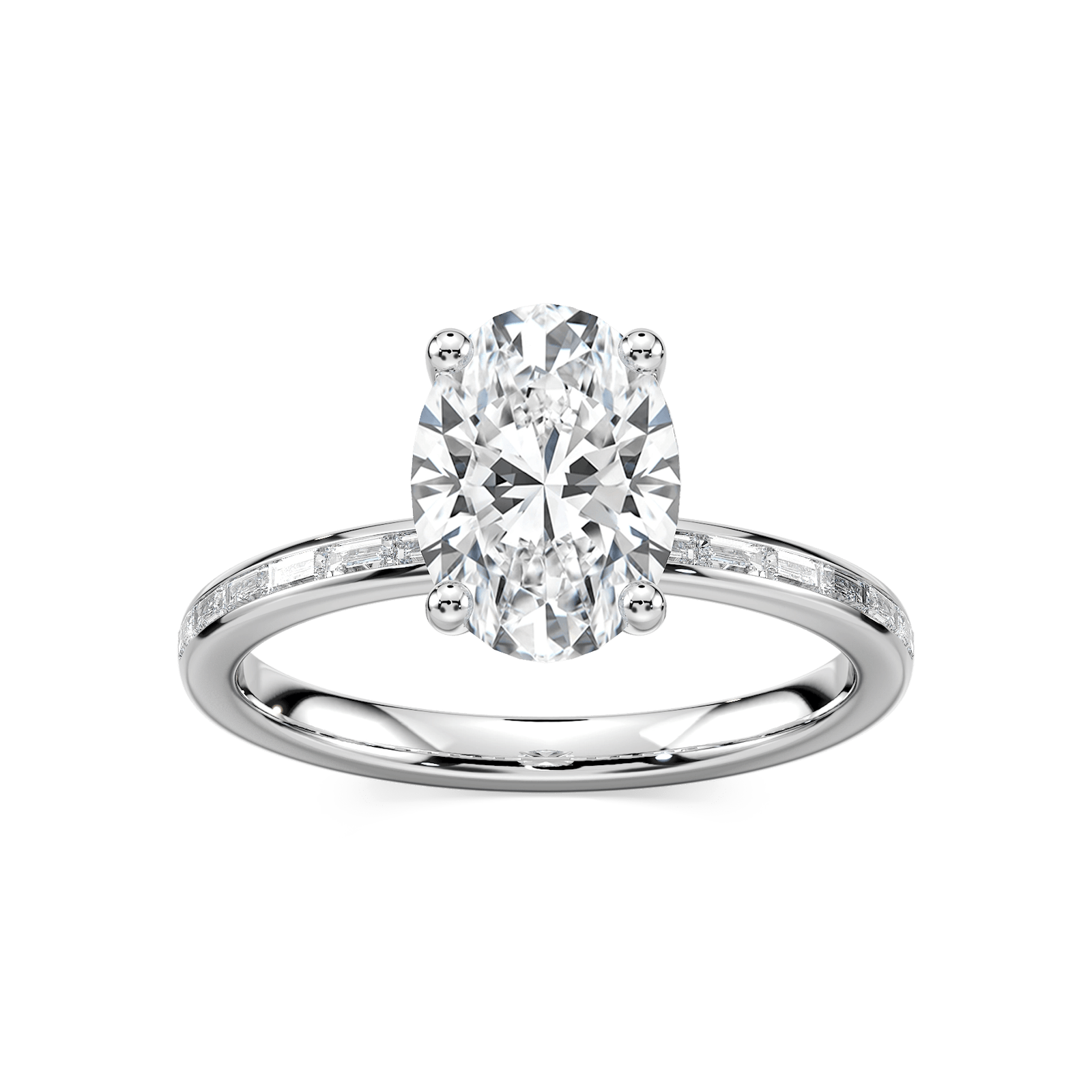 Clea Oval Lab Grown Diamond Channel Set Baguette Side Stone Engagement Ring