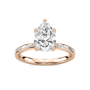 Clea Pear Lab Grown Diamond Channel Set Baguette Side Stone Engagement Ring