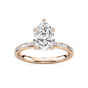Clea Pear Lab Grown Diamond Channel Set Baguette Side Stone Engagement Ring