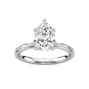 Clea Pear Lab Grown Diamond Channel Set Baguette Side Stone Engagement Ring