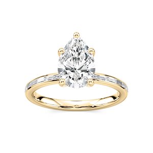 Clea Pear Lab Grown Diamond Channel Set Baguette Side Stone Engagement Ring