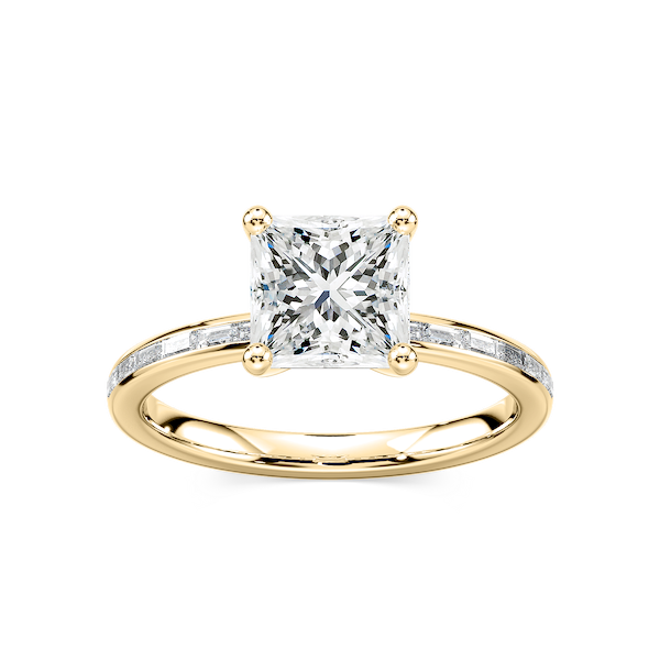 Clea Princess Lab Grown Diamond Channel Set Baguette Side Stone Engagement Ring