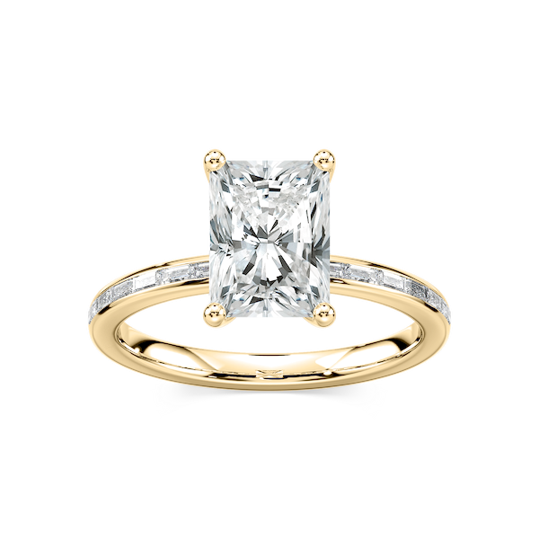 Clea Radiant Lab Grown Diamond Channel Set Baguette Side Stone Engagement Ring