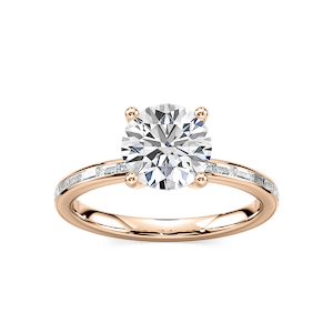 Clea Round Lab Grown Diamond Channel Set Baguette Side Stone Engagement Ring