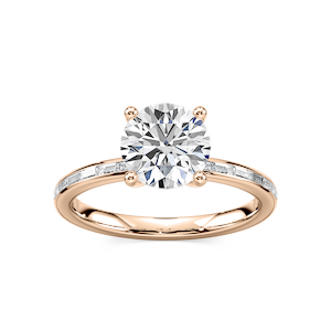Clea Round Lab Grown Diamond Channel Set Baguette Side Stone Engagement Ring