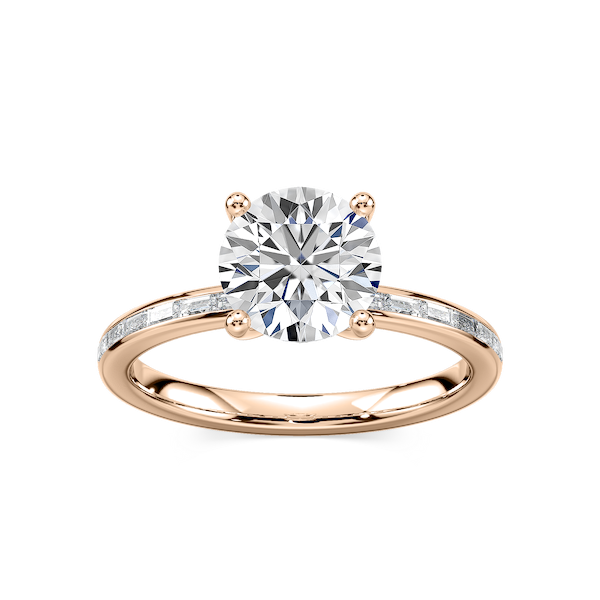 Clea Round Lab Grown Diamond Channel Set Baguette Side Stone Engagement Ring