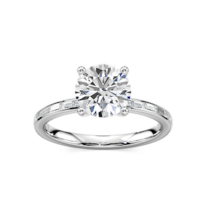 Clea Round Lab Grown Diamond Channel Set Baguette Side Stone Engagement Ring