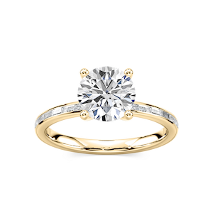 Clea Round Lab Grown Diamond Channel Set Baguette Side Stone Engagement Ring