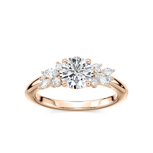 Clover Round Lab Grown Diamond Flower Petal Side Stone Engagement Ring