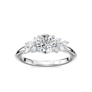 Clover Round Lab Grown Diamond Flower Petal Side Stone Engagement Ring