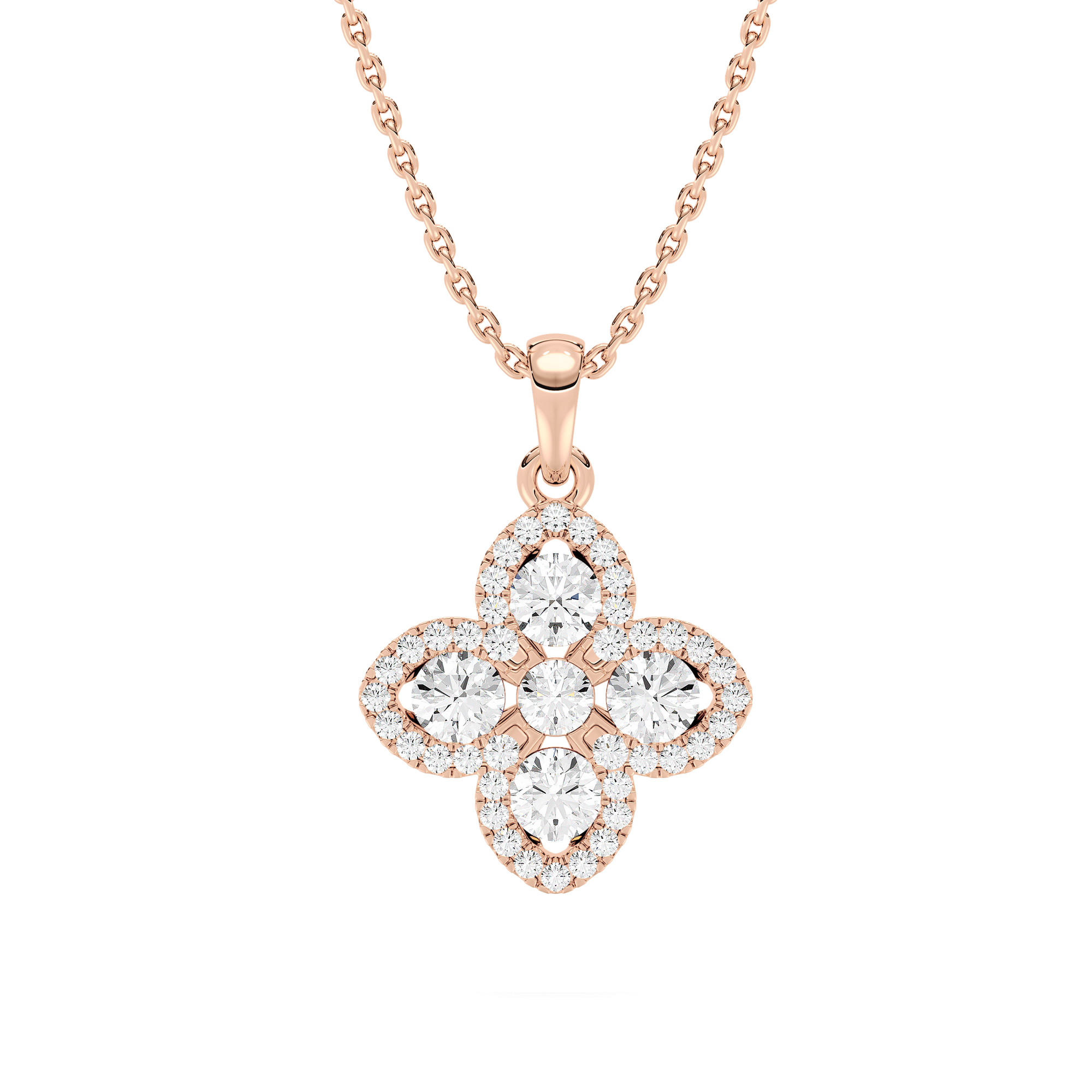 3/4 ctw Round Lab Grown Diamond Clover Pendant  - 18 Inches