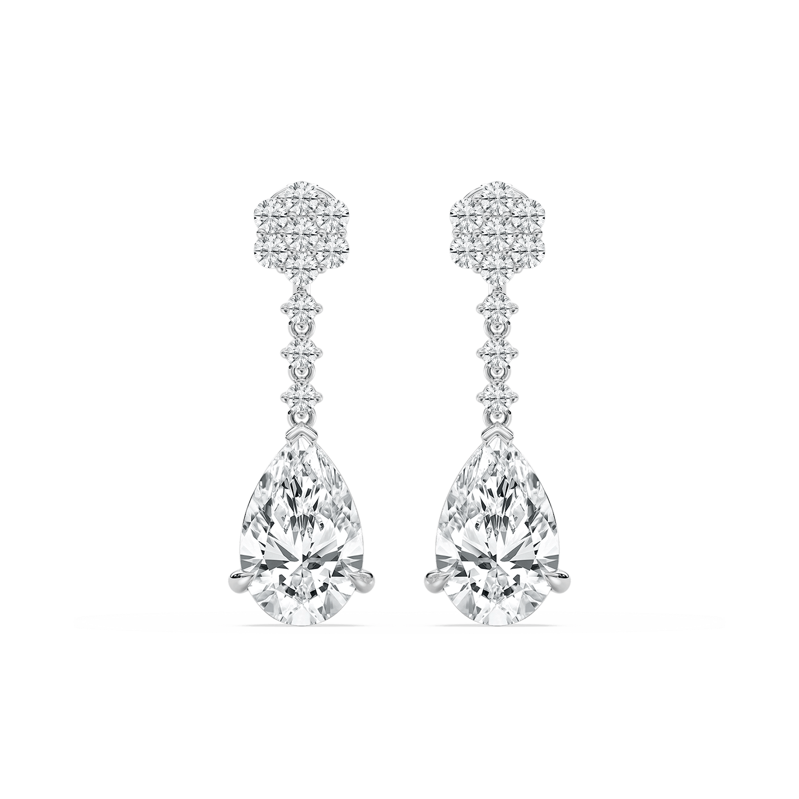Cluster and Pear Drop Earrings in Rose Gold