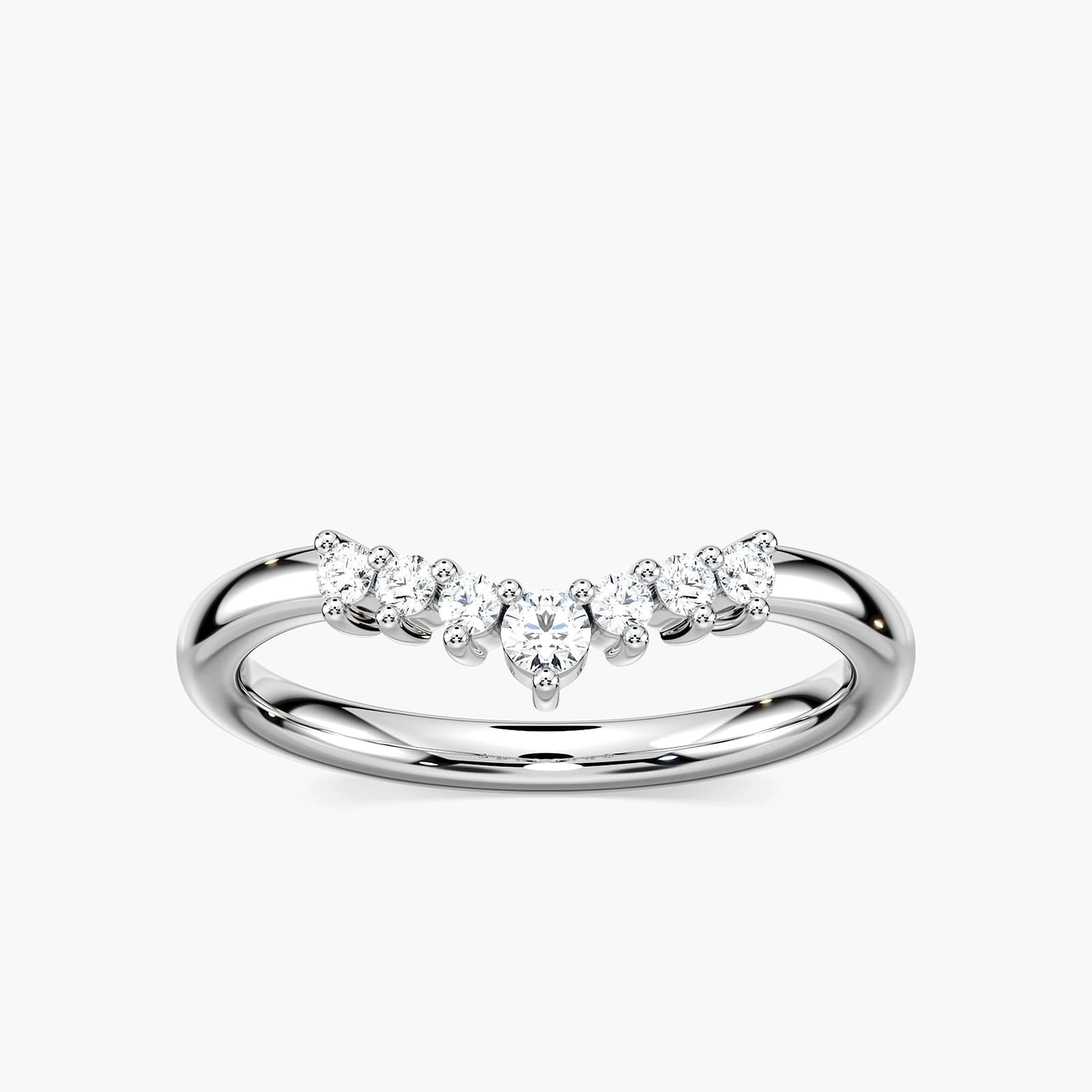 The Cordelia Wedding Band has a .21ctw half halo of round cut recycled diamonds that get larger in size as they meet in the middle of the recycled 14K white gold band | Cordelia wedding band recycled diamonds 14K white gold