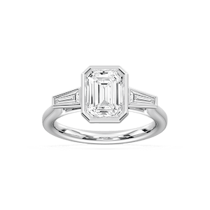 Sydney 2 ½ ctw Emerald Lab Grown Diamond Couture Bezel Set Three Stone Engagement Ring